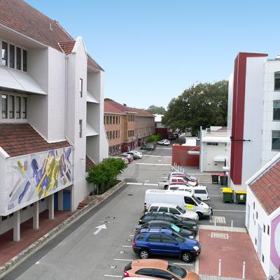 High angle shot of Leederville campus entrance